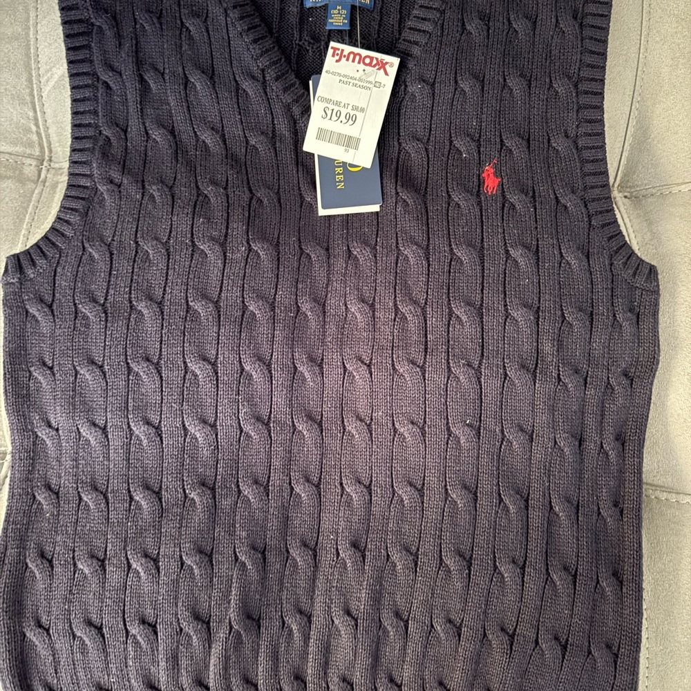 Boys Polo by Ralph Lauren Navy Cable Knit Sweater Vest NWT